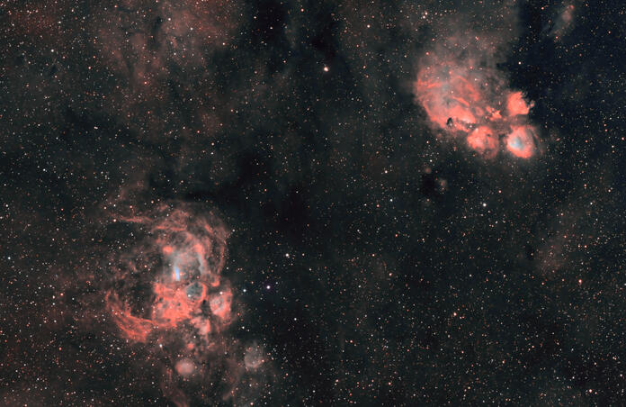 Lobster and Cat's Paw Nebulae (SHO) (HOO)