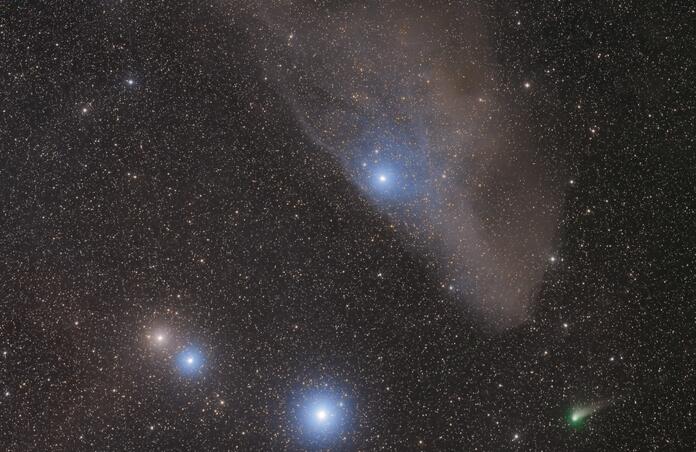 Comet K2 and IC 4592 Nebula