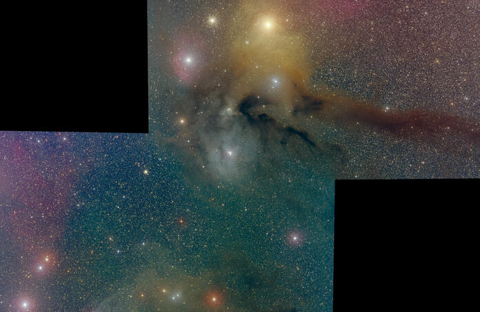 Rho Ophiuchi and blue Horsehead nebula with comet