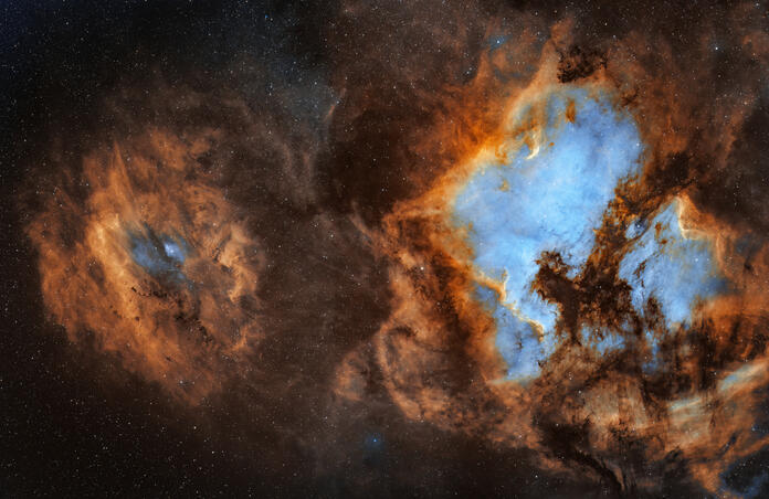 Clamshell, North America and Pelican Nebula, v2