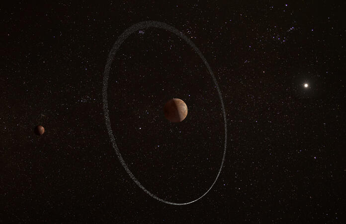 An artist’s impression of the dwarf planet Quaoar and its ring.