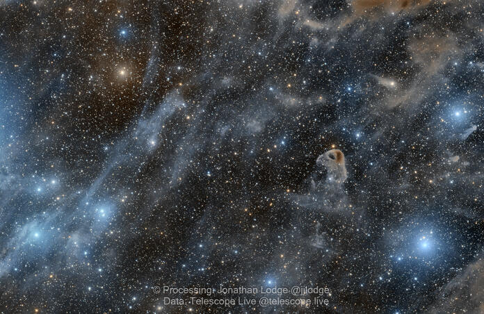 Wonders in Taurus Mosaic; Pleiades, Baby Eagle Nebula, Barnard 7