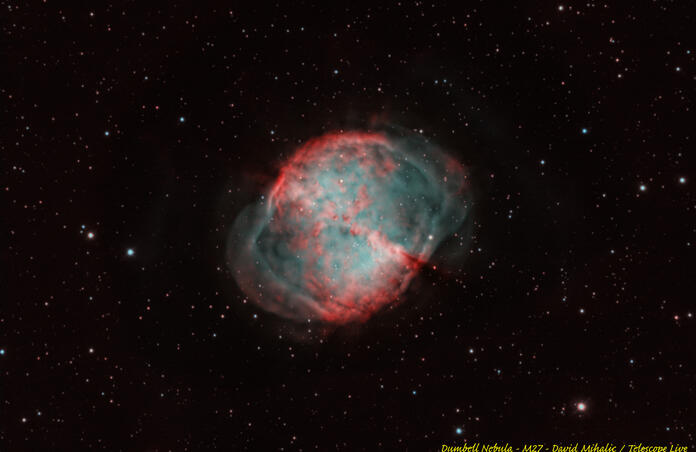 Dumbell Planetary Nebula in Vulpecula - Processed in HOO with Star Field from SHO