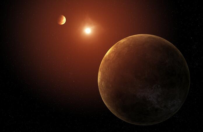 illustration showing two of the seven planets in the kepler-385 system