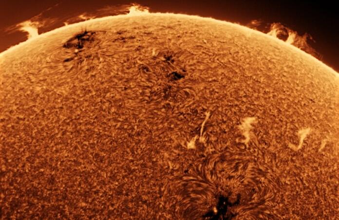 Sun with prominences and active regions