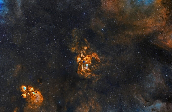 Lobster and Cat's Paw nebulae (SHO)