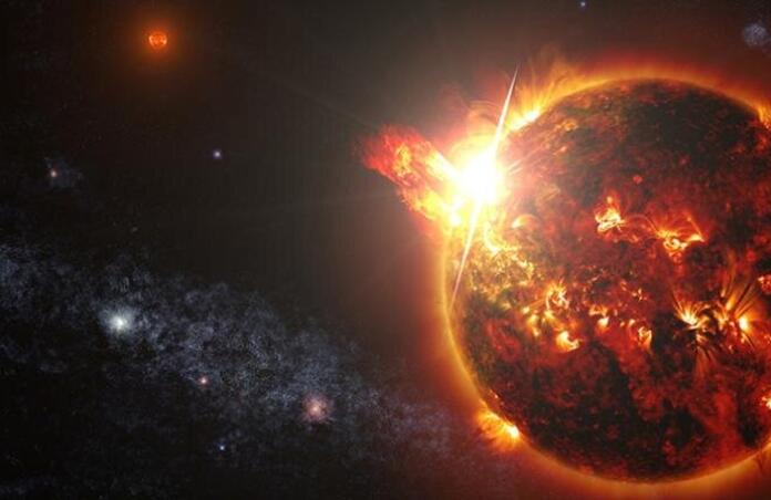 Red dwarf star emitting powerful flare