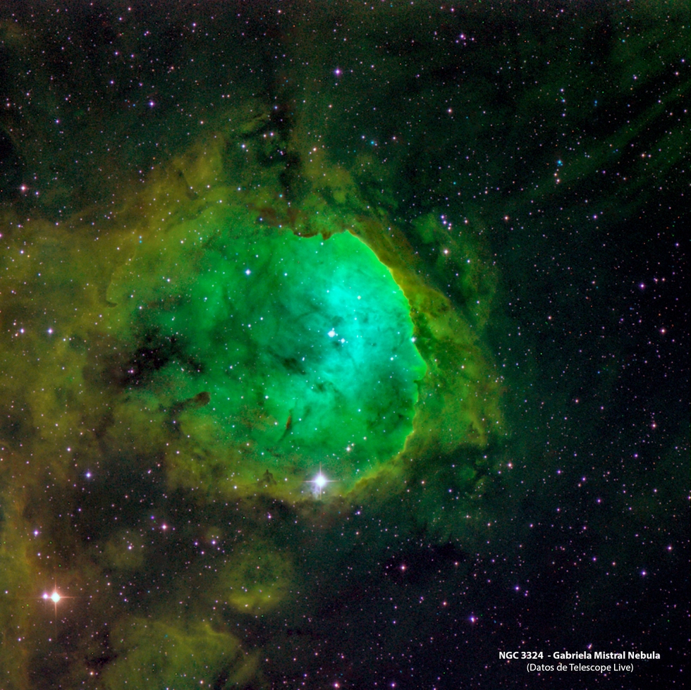 NGC3324 - The Gabriela Mistral Nebula. Palette SHO