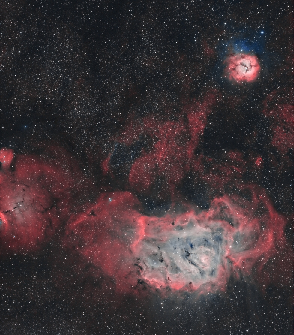 Lagoon and Trifid Nebula in HOO