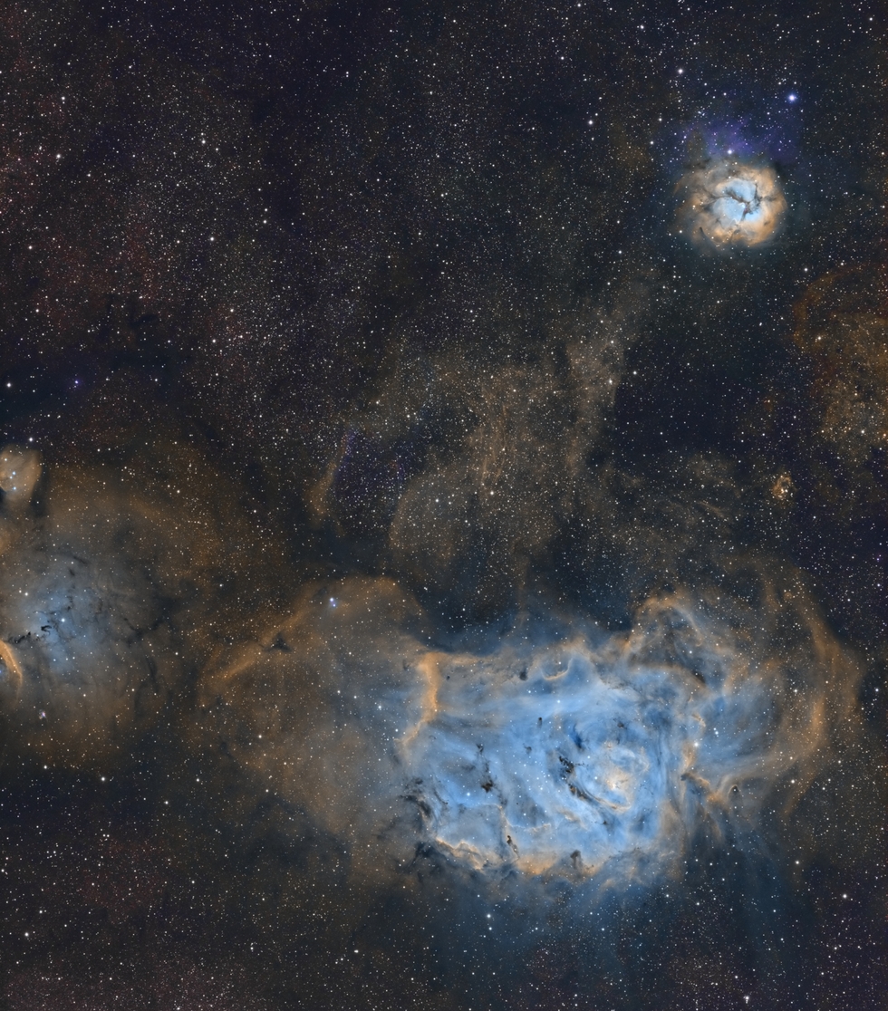 Lagoon and Trifid Nebula in SHO