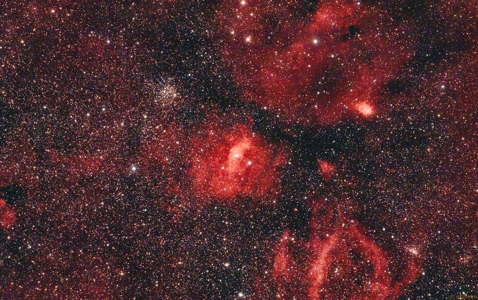 NGC 7635 (The Bubble Nebula) and surroundings.