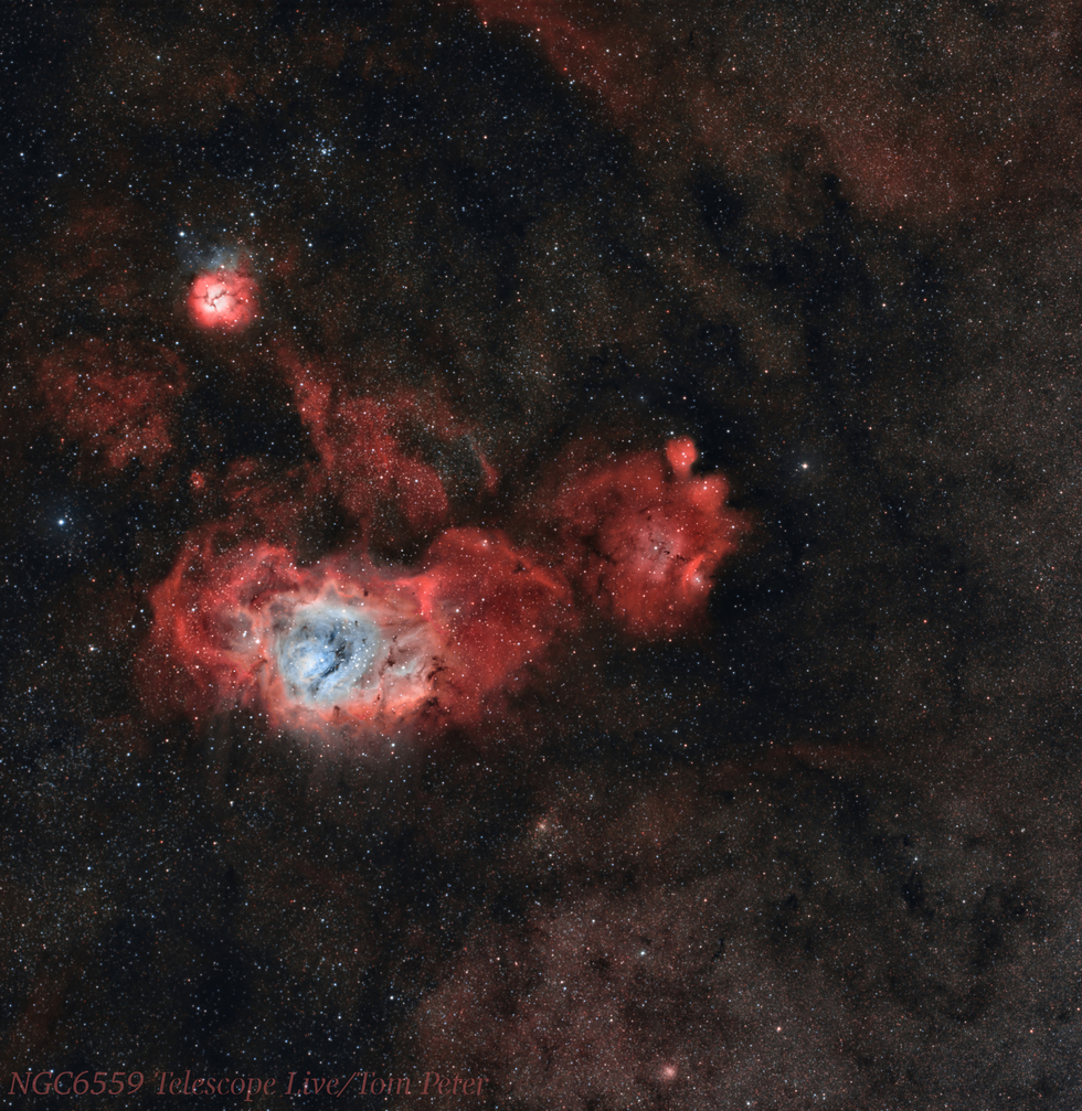 NGC 6559, Trifid, and Lagoon Nebulas 