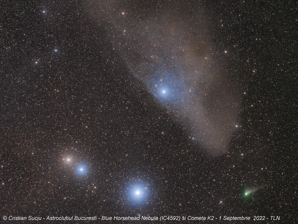 Comet K2 and IC 4592 Nebula