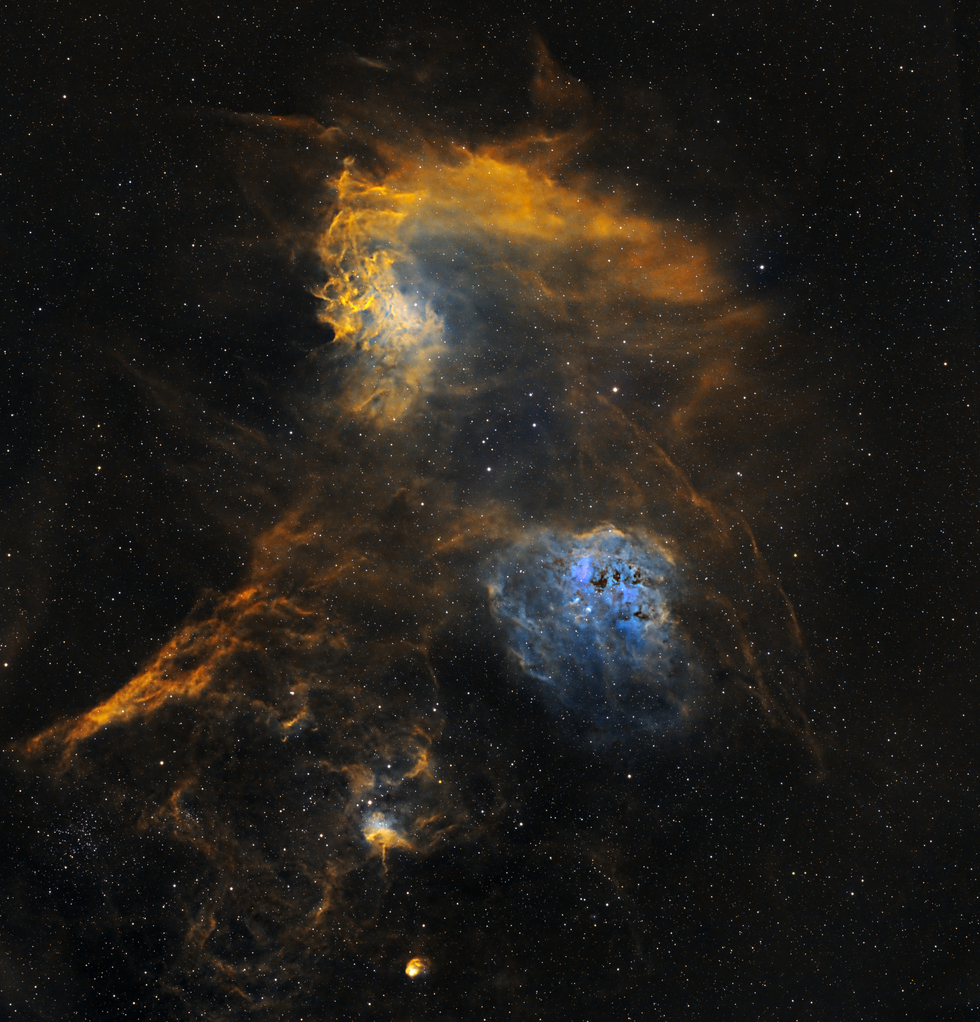 The Flaming Star Nebula IC 405 and Tadpole Nebula IC 410