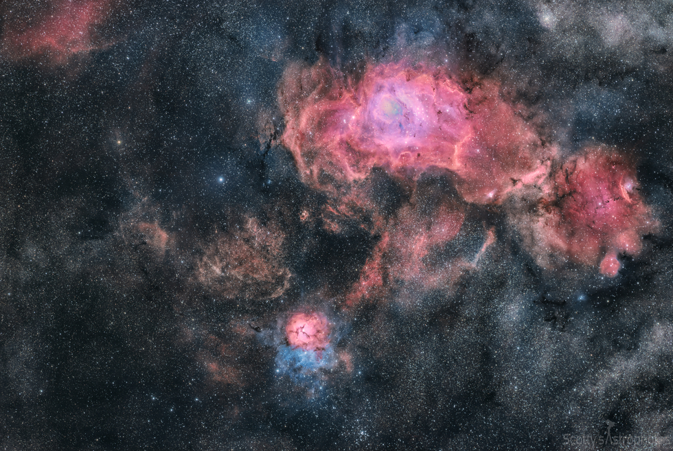 The Lagoon and Trifid Nebula Area