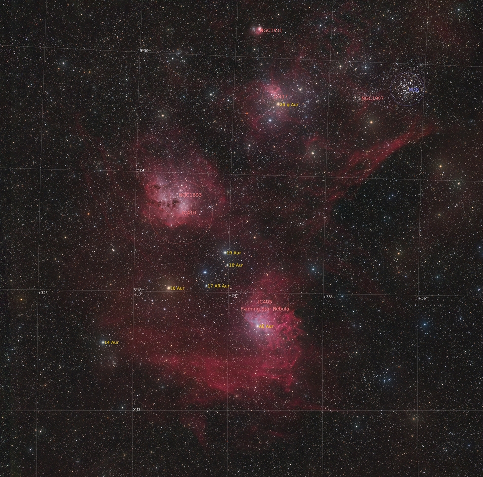 Auriga Nebulae annotated