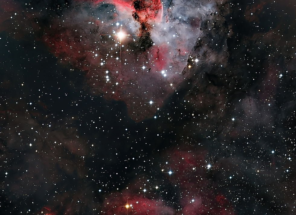 Carina Nebula dark and bright areas in the Carina-Sagittarius Mikly Way spiral arm