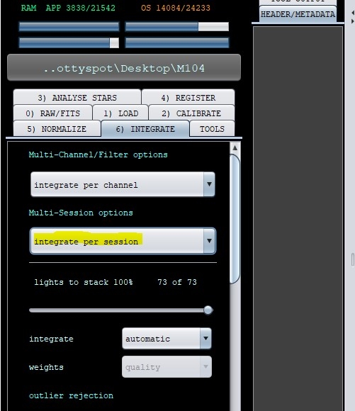 screen capture showing multi session options set to integrate per session on the integrate tab