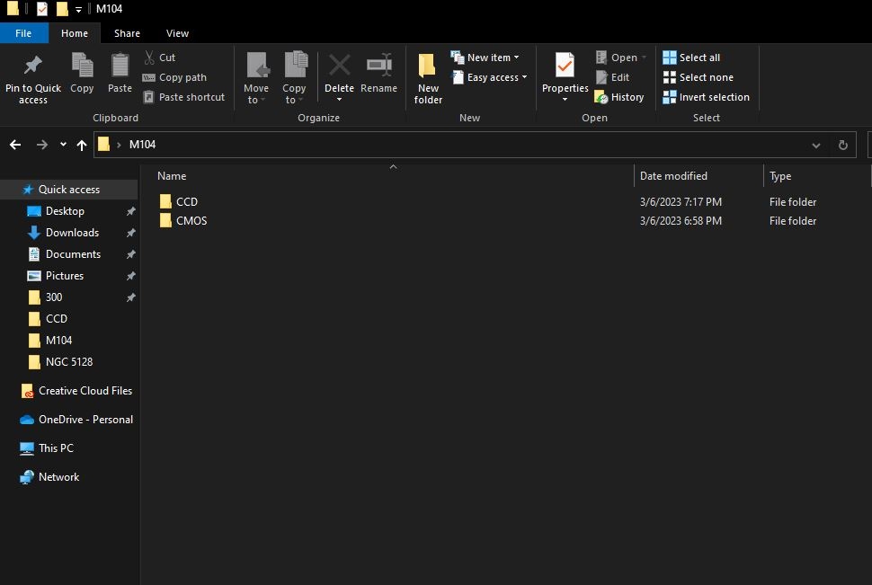 screen capture of folder in windows named M104