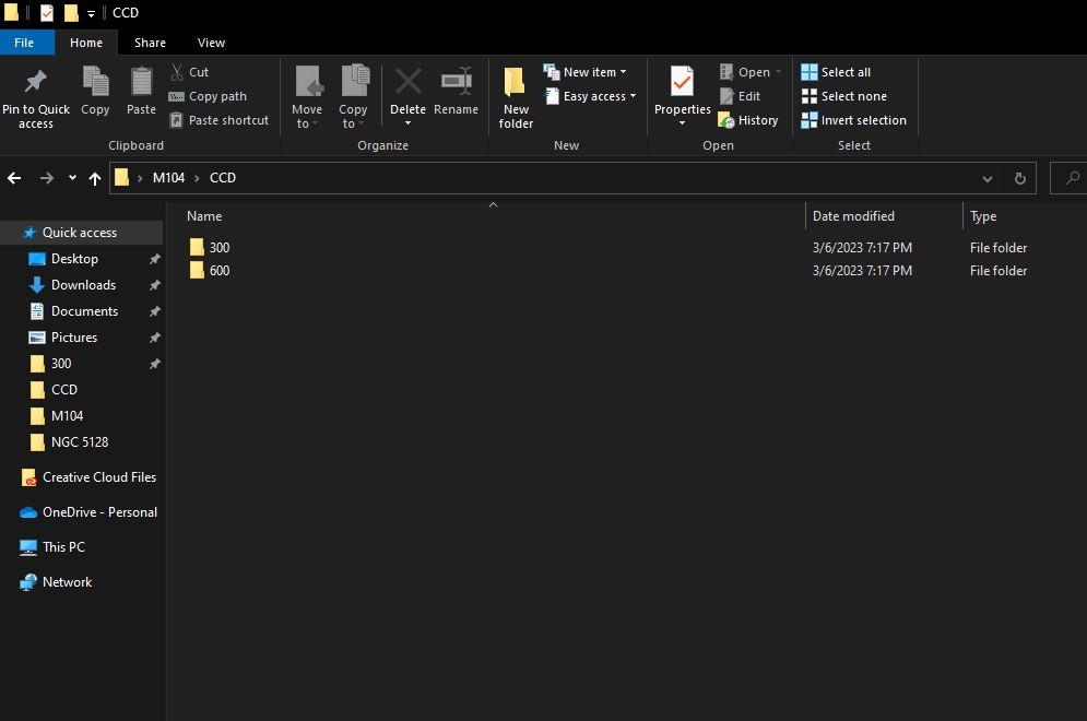 screen capture of folder in windows showing sub folders for M104 data