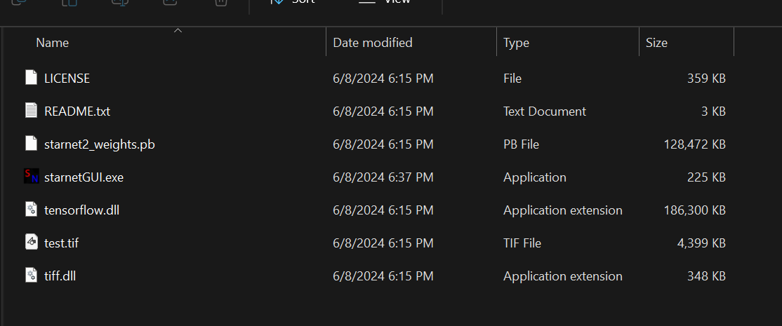 screenshot of contents of starnet++ folder